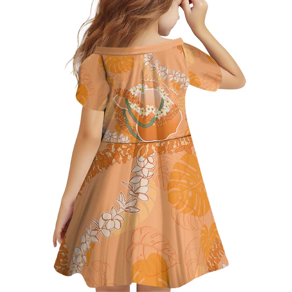Hawaii Lanai Island Flowers Lei Family Matching Summer Maxi Dress and Hawaiian Shirt Orange Kaunaoa Mix Maile LT7 - Polynesian Pride