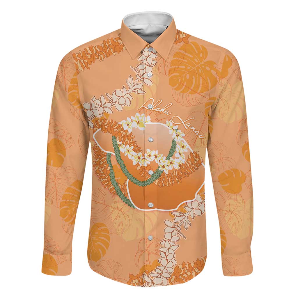 Hawaii Lanai Island Flowers Lei Family Matching Summer Maxi Dress and Hawaiian Shirt Orange Kaunaoa Mix Maile LT7 Dad's Shirt - Long Sleeve Orange - Polynesian Pride