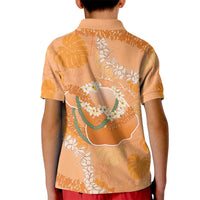 Hawaii Lanai Island Flowers Lei Kid Polo Shirt Orange Kaunaoa Mix Maile LT7 - Polynesian Pride