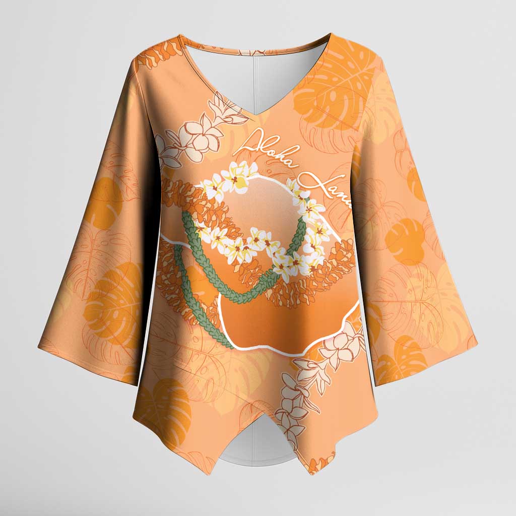 Hawaii Lanai Island Flowers Lei Kimono Sleeve Blouse Orange Kaunaoa Mix Maile LT7 Female Orange - Polynesian Pride