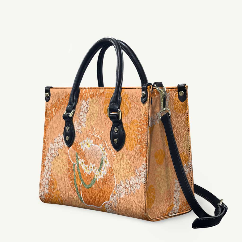 Hawaii Lanai Island Flowers Lei Leather Bag Orange Kaunaoa Mix Maile