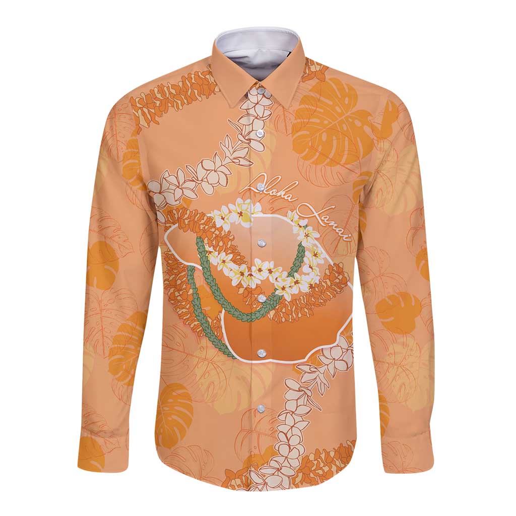 Hawaii Lanai Island Flowers Lei Long Sleeve Button Shirt Orange Kaunaoa Mix Maile LT7 Unisex Orange - Polynesian Pride