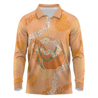 Hawaii Lanai Island Flowers Lei Long Sleeve Polo Shirt Orange Kaunaoa Mix Maile LT7 Orange - Polynesian Pride