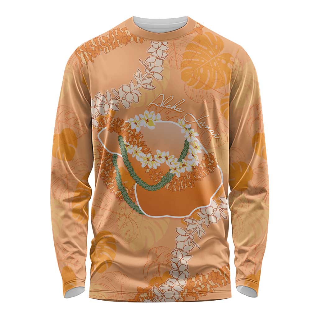 Hawaii Lanai Island Flowers Lei Long Sleeve Shirt Orange Kaunaoa Mix Maile