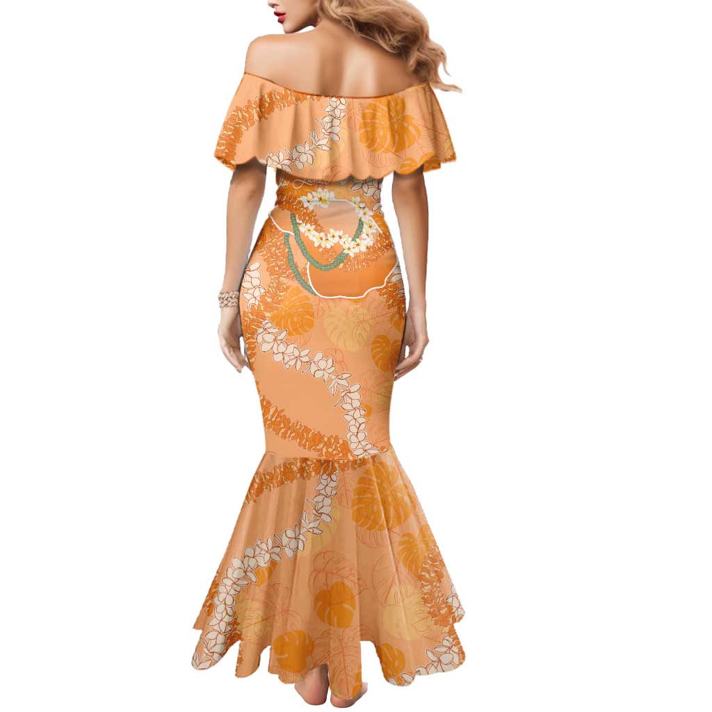 Hawaii Lanai Island Flowers Lei Mermaid Dress Orange Kaunaoa Mix Maile LT7 - Polynesian Pride