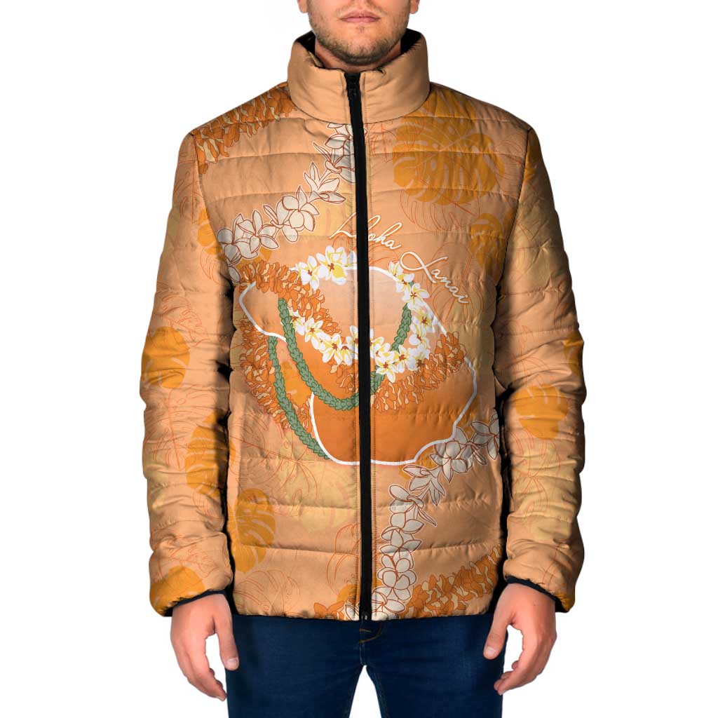 Hawaii Lanai Island Flowers Lei Padded Jacket Orange Kaunaoa Mix Maile LT7 Men Orange - Polynesian Pride