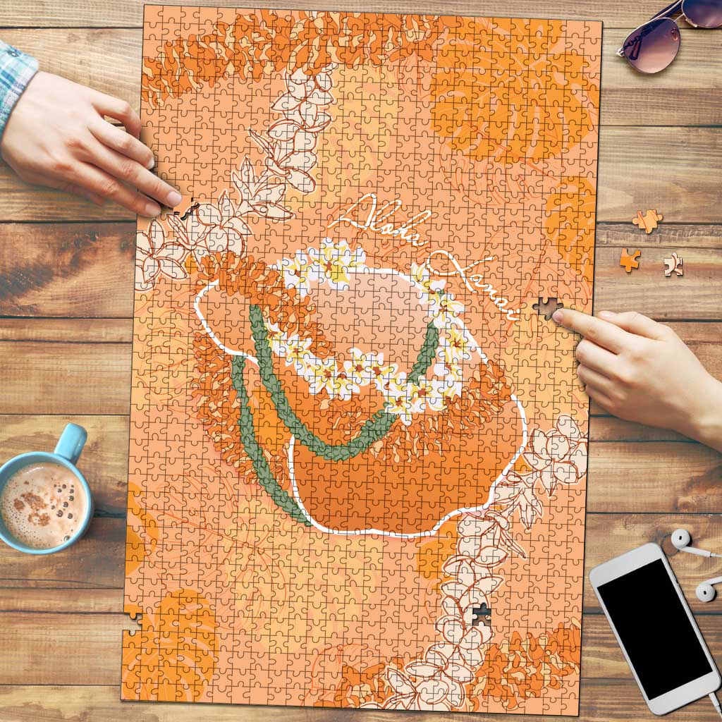 Hawaii Lanai Island Flowers Lei Puzzle Orange Kaunaoa Mix Maile LT7 Orange - Polynesian Pride