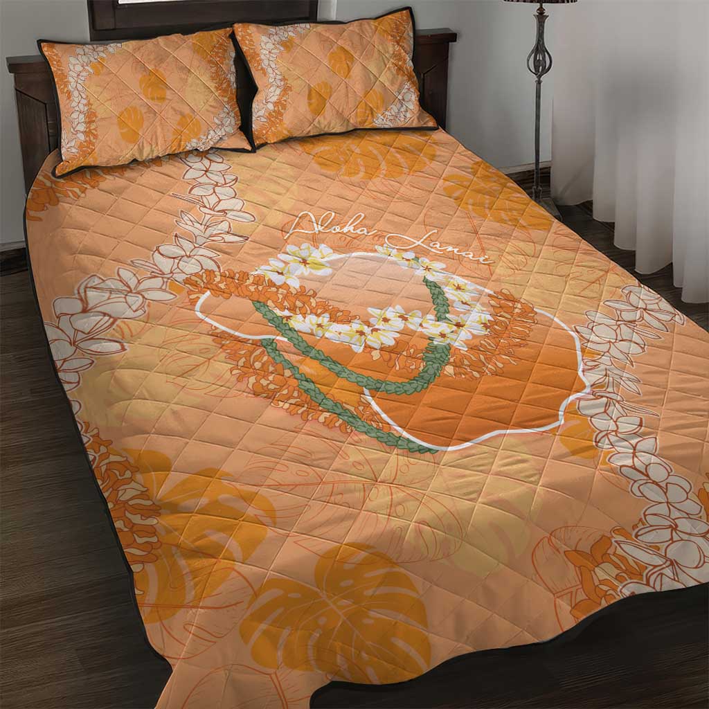 Hawaii Lanai Island Flowers Lei Quilt Bed Set Orange Kaunaoa Mix Maile