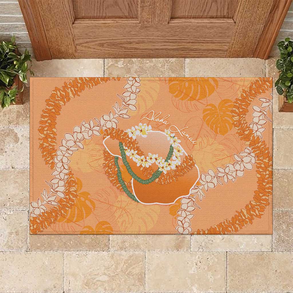 Hawaii Lanai Island Flowers Lei Rubber Doormat Orange Kaunaoa Mix Maile LT7 Orange - Polynesian Pride