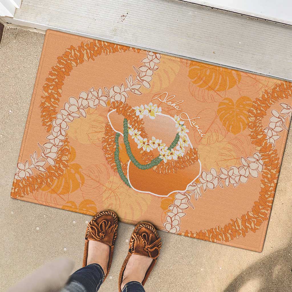 Hawaii Lanai Island Flowers Lei Rubber Doormat Orange Kaunaoa Mix Maile LT7 - Polynesian Pride