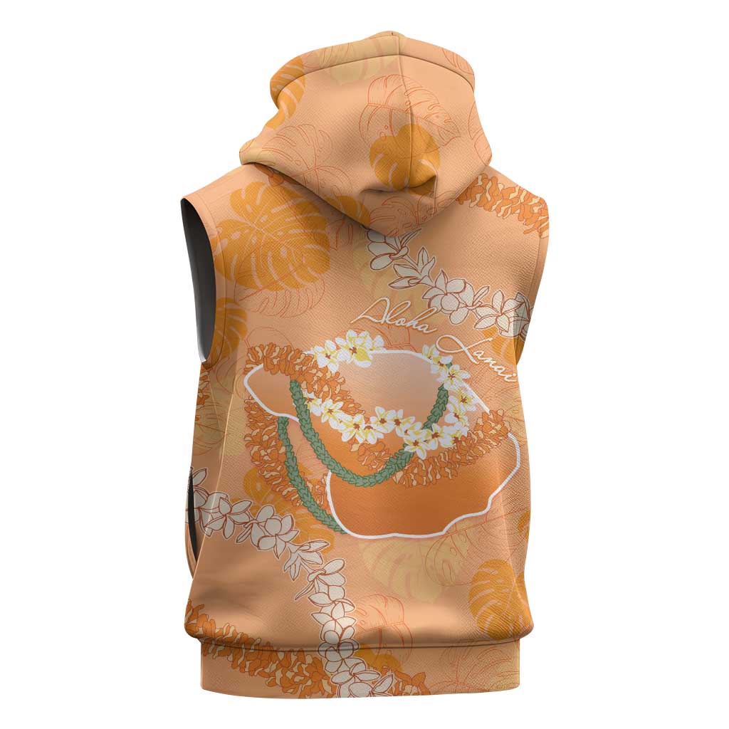 Hawaii Lanai Island Flowers Lei Sleeveless Zip Hoodie Orange Kaunaoa Mix Maile LT7 - Polynesian Pride