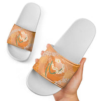 Hawaii Lanai Island Flowers Lei Slide Sandals Orange Kaunaoa Mix Maile