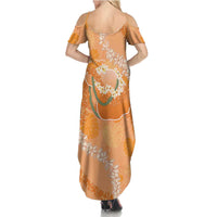 Hawaii Lanai Island Flowers Lei Summer Maxi Dress Orange Kaunaoa Mix Maile LT7 - Polynesian Pride