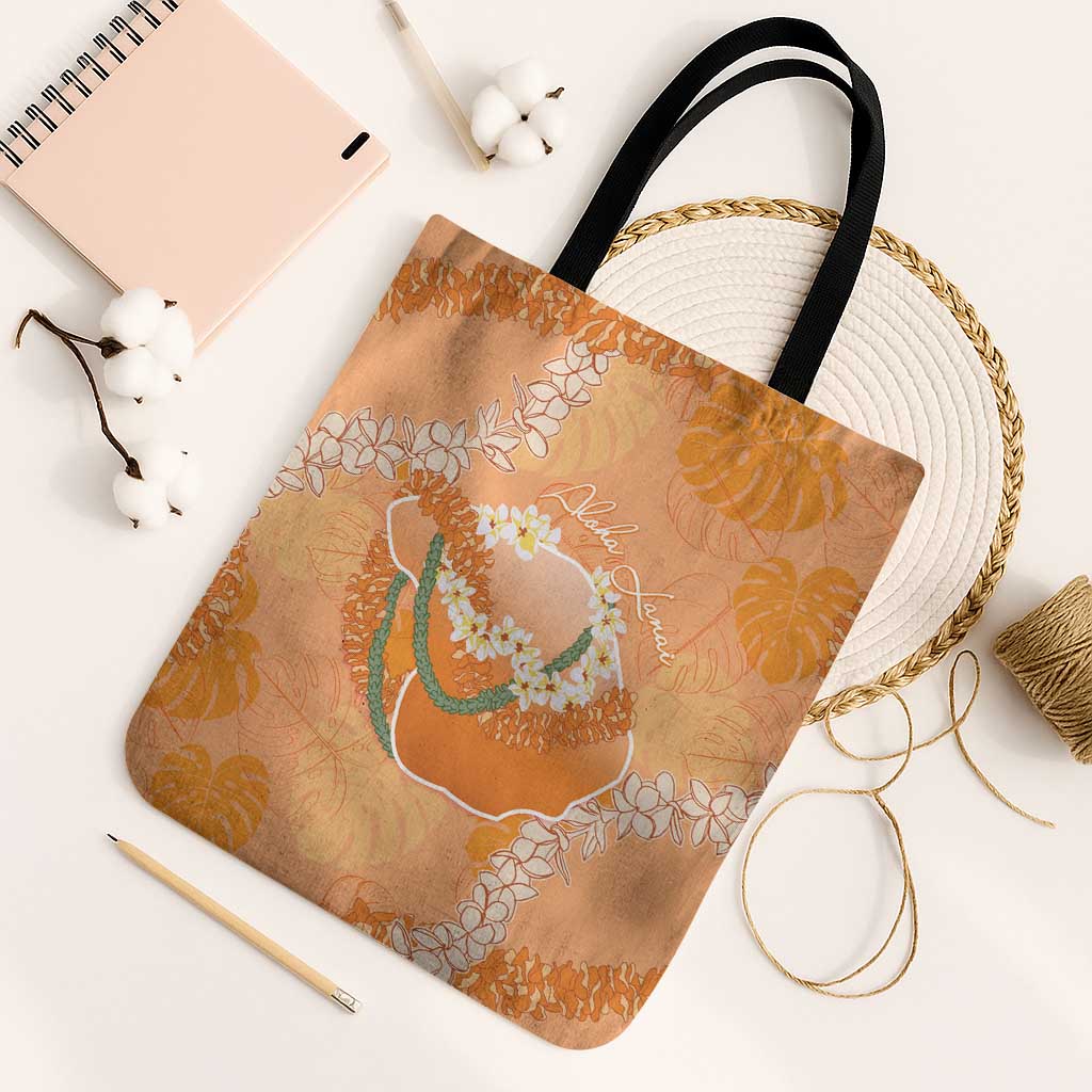 Hawaii Lanai Island Flowers Lei Tote Bag Orange Kaunaoa Mix Maile