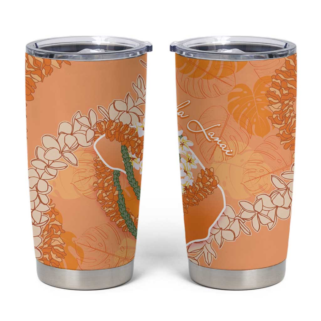 Hawaii Lanai Island Flowers Lei Tumbler Cup Orange Kaunaoa Mix Maile LT7 Orange - Polynesian Pride