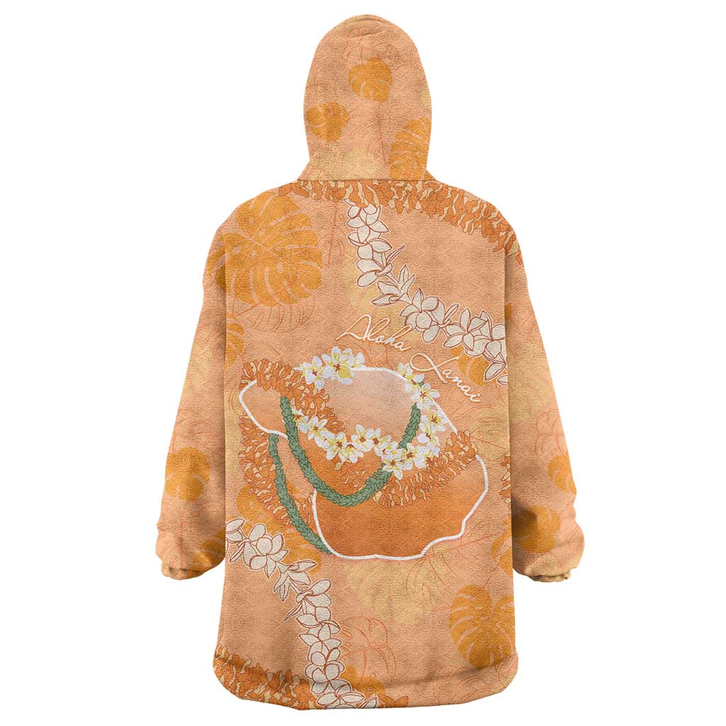 Hawaii Lanai Island Flowers Lei Wearable Blanket Hoodie Orange Kaunaoa Mix Maile LT7 - Polynesian Pride