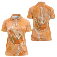 Hawaii Lanai Island Flowers Lei Women Polo Shirt Orange Kaunaoa Mix Maile LT7 - Polynesian Pride