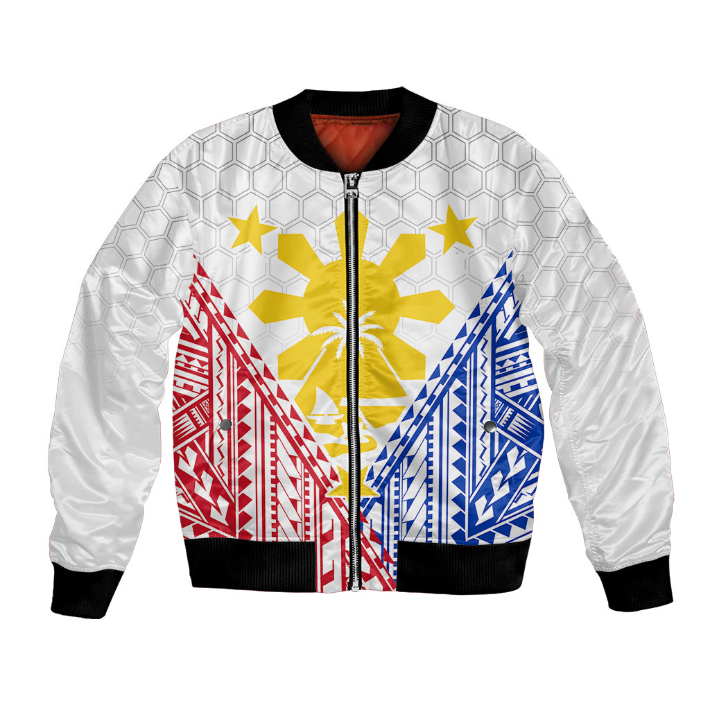 Personalised Philippines Mix Guam Bomber Jacket Filipino Flag Style LT7 Unisex White - Polynesian Pride