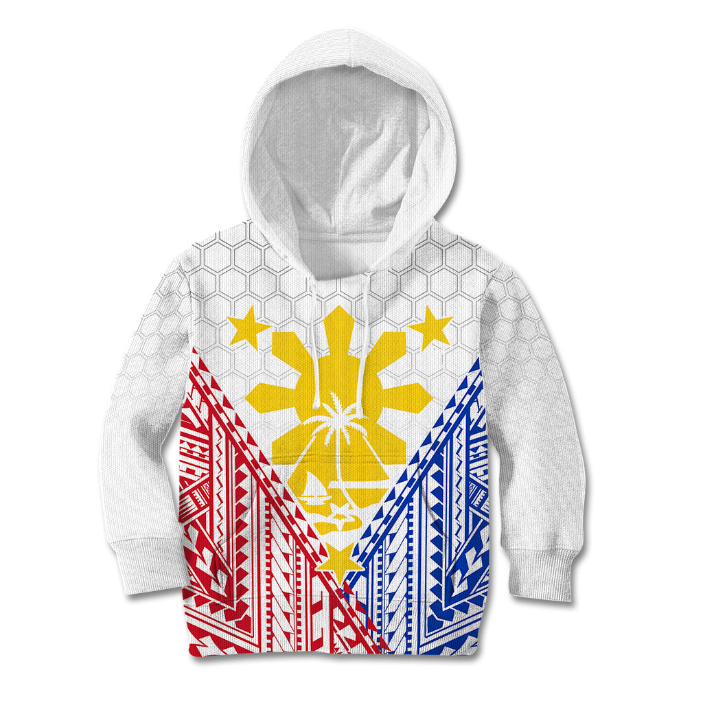 Personalised Philippines Mix Guam Kid Hoodie Filipino Flag Style LT7 Hoodie White - Polynesian Pride