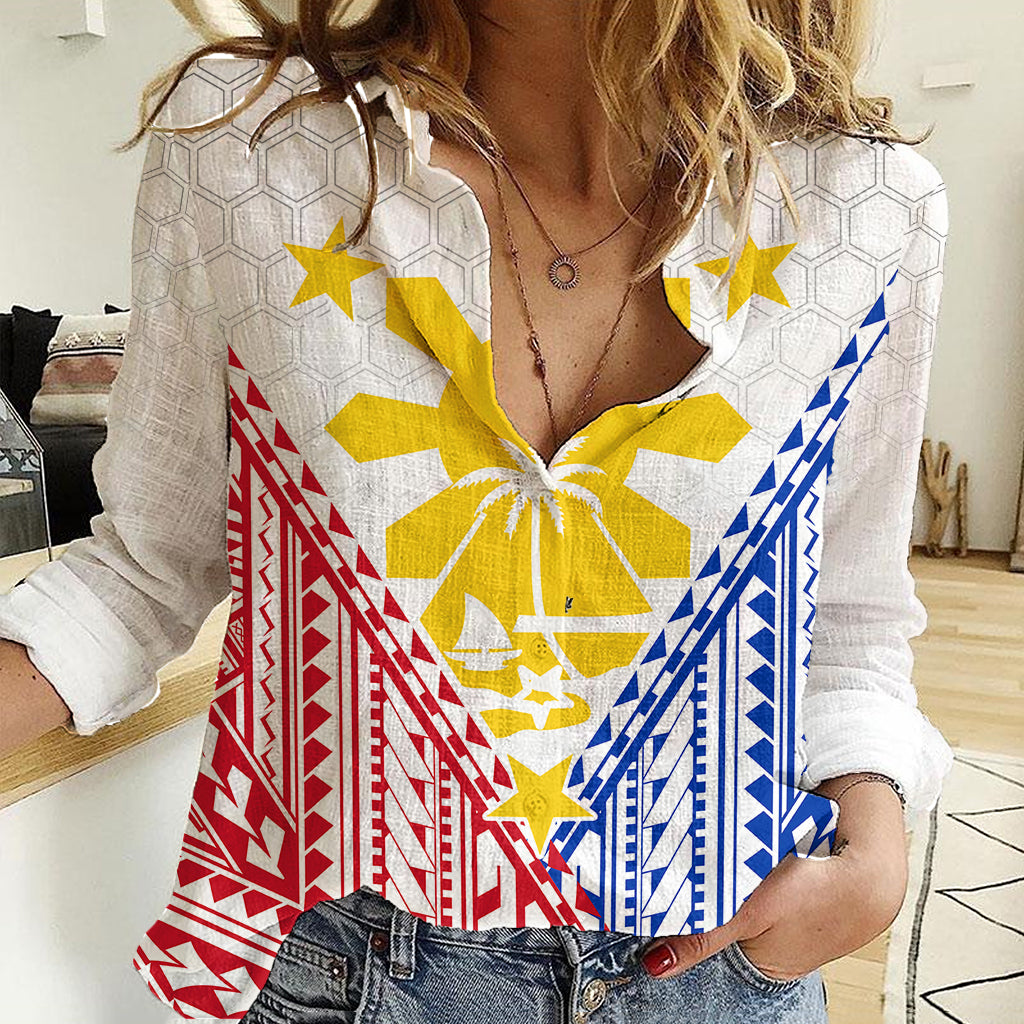Personalised Philippines Mix Guam Women Casual Shirt Filipino Flag Style LT7 Female White - Polynesian Pride