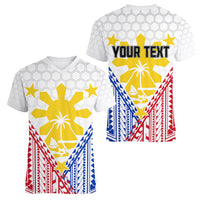 Personalised Philippines Mix Guam Women V Neck T Shirt Filipino Flag Style LT7 - Polynesian Pride