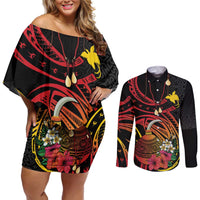 Personalized Milne Bay Couples Matching Off Shoulder Short Dress and Long Sleeve Button Shirt PNG Lime Pot with Oro Tapa