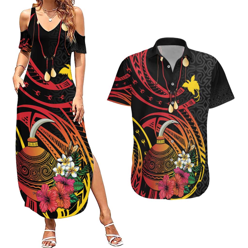 Personalized Milne Bay Couples Matching Summer Maxi Dress and Hawaiian Shirt PNG Lime Pot with Oro Tapa