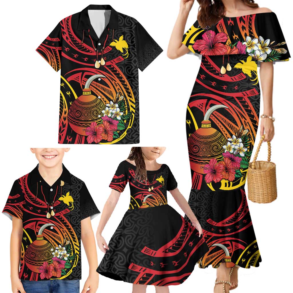 Personalized Milne Bay Family Matching Mermaid Dress and Hawaiian Shirt PNG Lime Pot with Oro Tapa