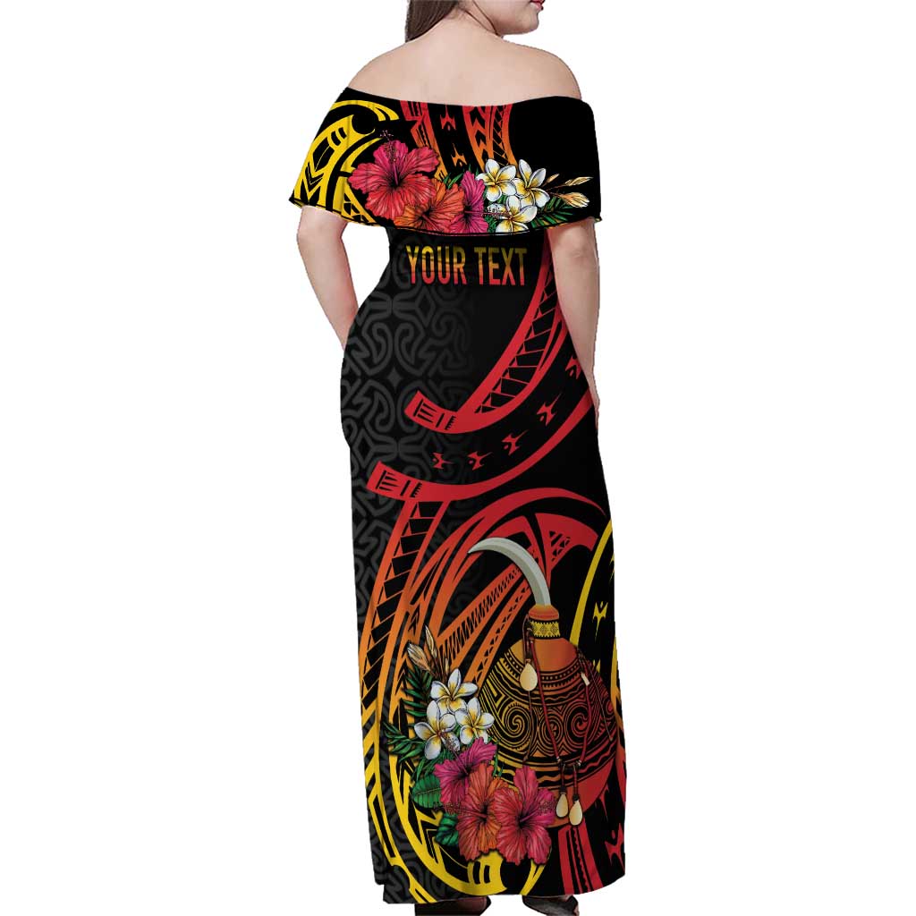 Personalized Milne Bay Family Matching Off Shoulder Maxi Dress and Hawaiian Shirt PNG Lime Pot with Oro Tapa