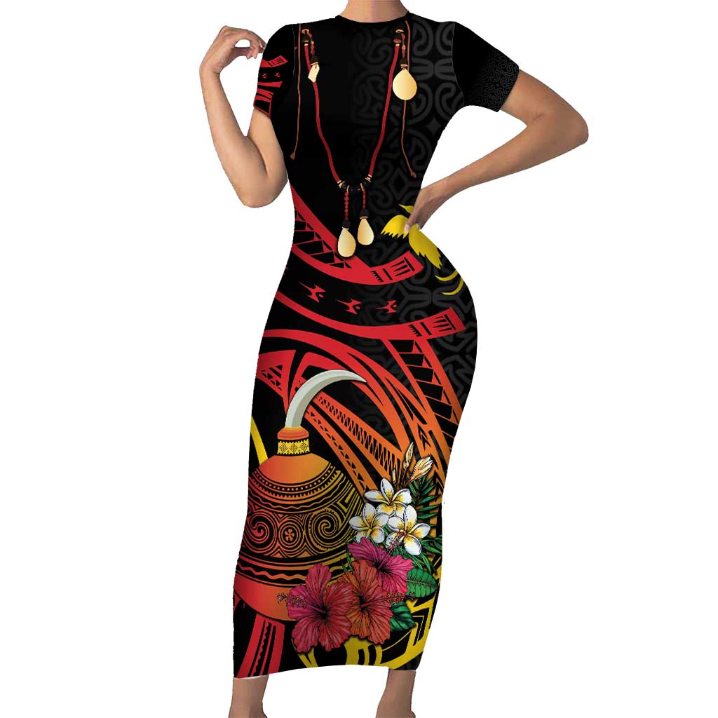 Personalized Milne Bay Family Matching Short Sleeve Bodycon Dress and Hawaiian Shirt PNG Lime Pot with Oro Tapa