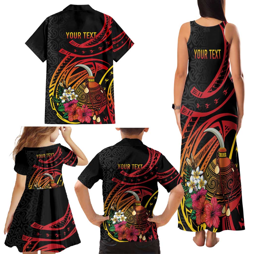 Personalized Milne Bay Family Matching Tank Maxi Dress and Hawaiian Shirt PNG Lime Pot with Oro Tapa