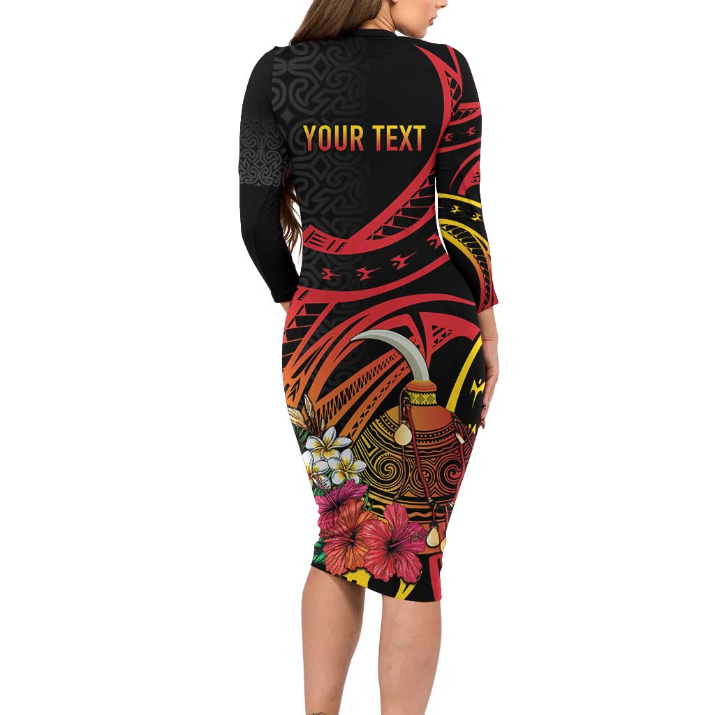Personalized Milne Bay Long Sleeve Bodycon Dress PNG Lime Pot with Oro Tapa