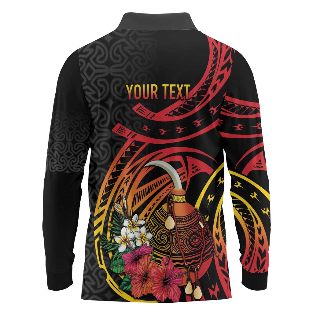 Personalized Milne Bay Long Sleeve Polo Shirt PNG Lime Pot with Oro Tapa