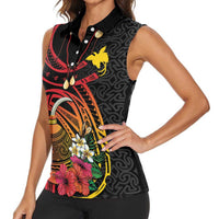 Personalized Milne Bay Women Sleeveless Polo Shirt PNG Lime Pot with Oro Tapa
