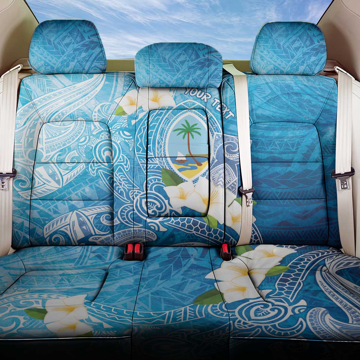 Hafa Adai Guam Chamorro Personalized Back Car Seat Cover Ocean Blue Latte Stone with Guasali - Polynesian Pride