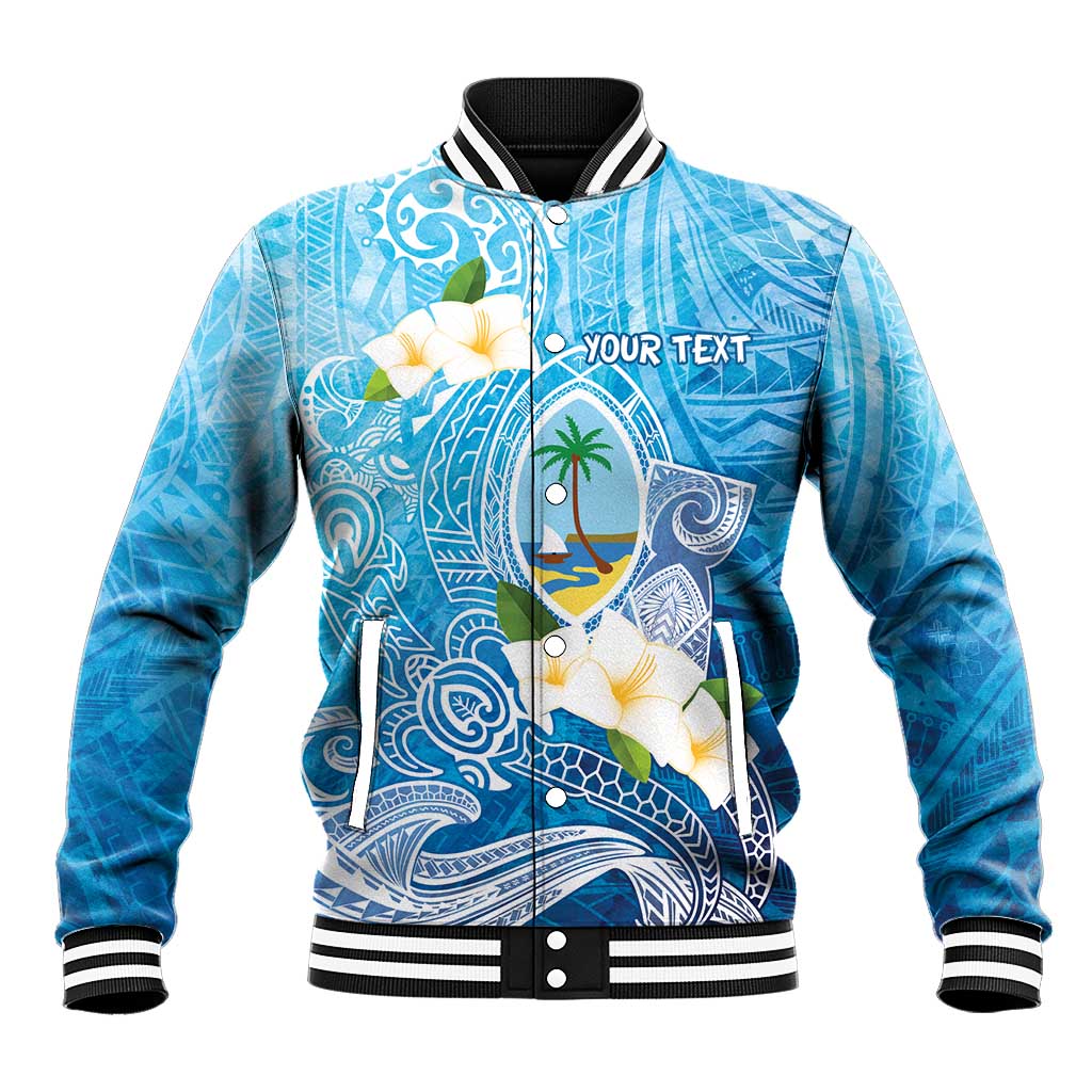 Hafa Adai Guam Chamorro Personalized Baseball Jacket Ocean Blue Latte Stone with Guasali - Polynesian Pride