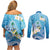 Hafa Adai Guam Chamorro Personalized Couples Matching Off Shoulder Short Dress and Long Sleeve Button Shirt Ocean Blue Latte Stone with Guasali - Polynesian Pride