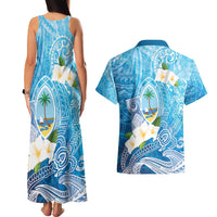 Hafa Adai Guam Chamorro Personalized Couples Matching Tank Maxi Dress and Hawaiian Shirt Ocean Blue Latte Stone with Guasali - Polynesian Pride