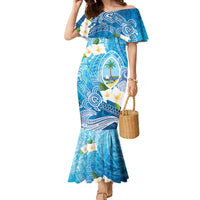 Hafa Adai Guam Chamorro Personalized Family Matching Mermaid Dress and Hawaiian Shirt Ocean Blue Latte Stone with Guasali - Polynesian Pride