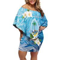 Hafa Adai Guam Chamorro Personalized Family Matching Off Shoulder Short Dress and Hawaiian Shirt Ocean Blue Latte Stone with Guasali - Polynesian Pride