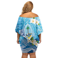 Hafa Adai Guam Chamorro Personalized Family Matching Off Shoulder Short Dress and Hawaiian Shirt Ocean Blue Latte Stone with Guasali - Polynesian Pride