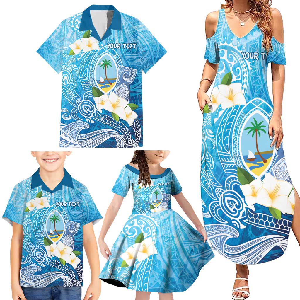 Hafa Adai Guam Chamorro Personalized Family Matching Summer Maxi Dress and Hawaiian Shirt Ocean Blue Latte Stone with Guasali - Polynesian Pride