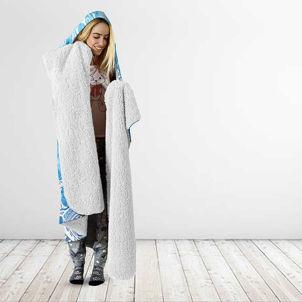 Hafa Adai Guam Chamorro Personalized Hooded Blanket Ocean Blue Latte Stone with Guasali - Polynesian Pride