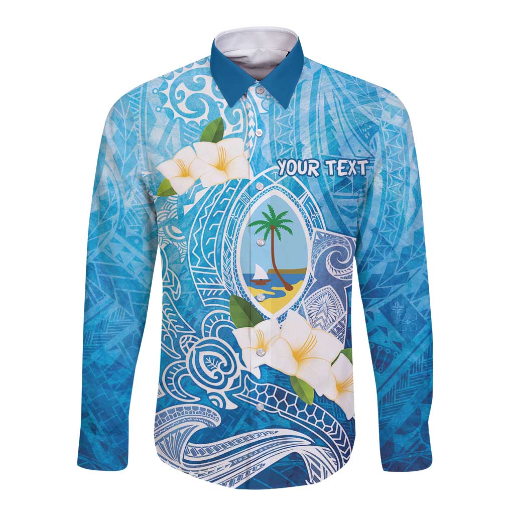 Hafa Adai Guam Chamorro Personalized Long Sleeve Button Shirt Ocean Blue Latte Stone with Guasali - Polynesian Pride
