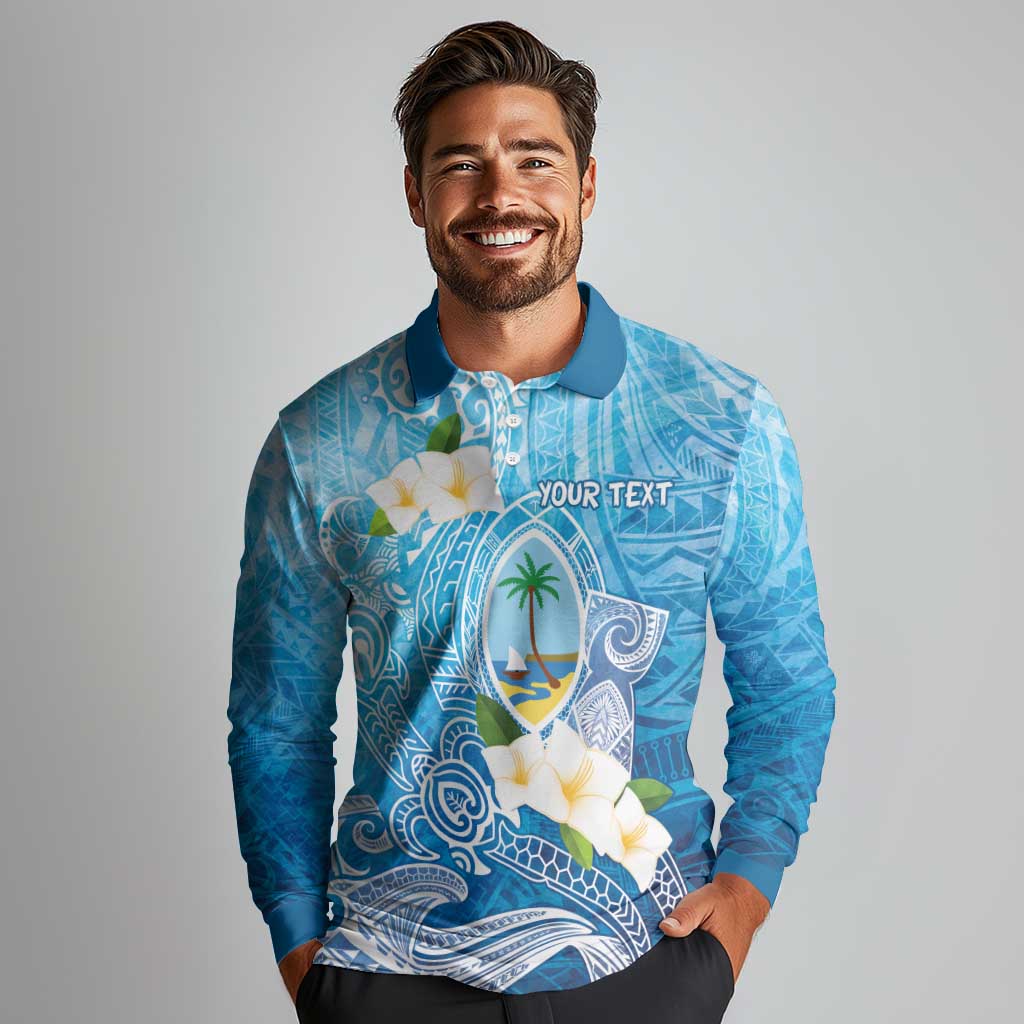 Hafa Adai Guam Chamorro Personalized Long Sleeve Polo Shirt Ocean Blue Latte Stone with Guasali - Polynesian Pride