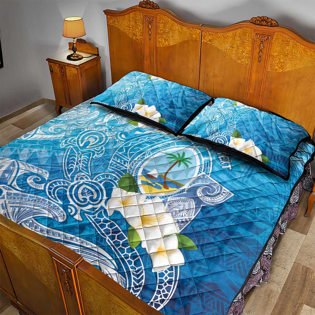 Hafa Adai Guam Chamorro Personalized Quilt Bed Set Ocean Blue Latte Stone with Guasali - Polynesian Pride