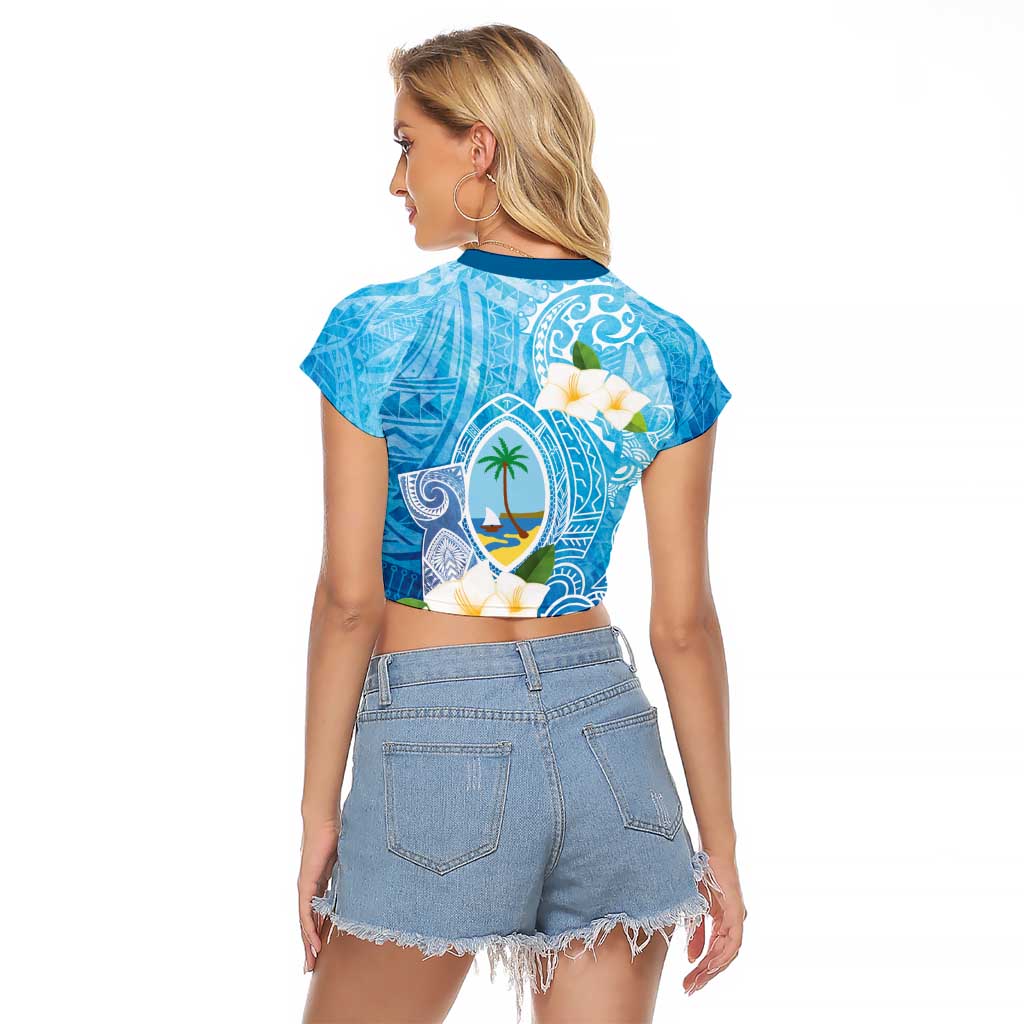 Hafa Adai Guam Chamorro Personalized Raglan Cropped T Shirt Ocean Blue Latte Stone with Guasali - Polynesian Pride