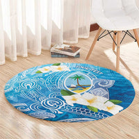 Hafa Adai Guam Chamorro Personalized Round Carpet Ocean Blue Latte Stone with Guasali - Polynesian Pride