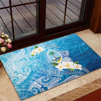 Hafa Adai Guam Chamorro Personalized Rubber Doormat Ocean Blue Latte Stone with Guasali - Polynesian Pride