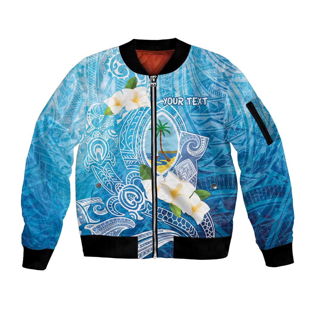 Hafa Adai Guam Chamorro Personalized Sleeve Zip Bomber Jacket Ocean Blue Latte Stone with Guasali - Polynesian Pride
